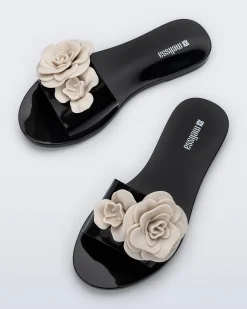 Slides*Melissa Babe Petals Black/Beige