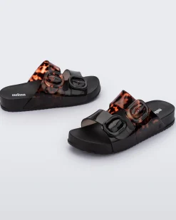 Slides*Melissa Cozy Black/Clear Tortoise