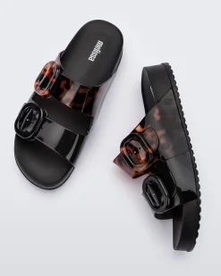 Slides*Melissa Cozy Black/Clear Tortoise