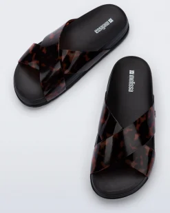 Slides*Melissa Cozy Cross Black/Tortoise
