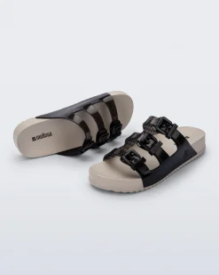 Slides*Melissa Cozy Stripes Beige/Transparent Black