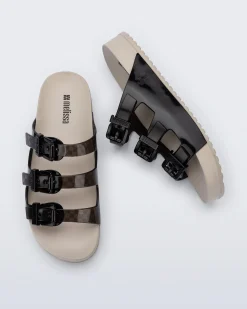 Slides*Melissa Cozy Stripes Beige/Transparent Black