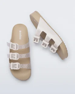 Slides*Melissa Cozy Stripes Beige/White
