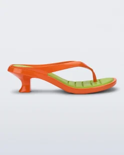 Flip Flops|Heels*Melissa Flip Flop Kitten Heel Orange/Green