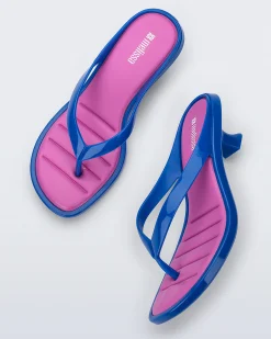 Flip Flops|Heels*Melissa Flip Flop Kitten Heel Blue/Pink